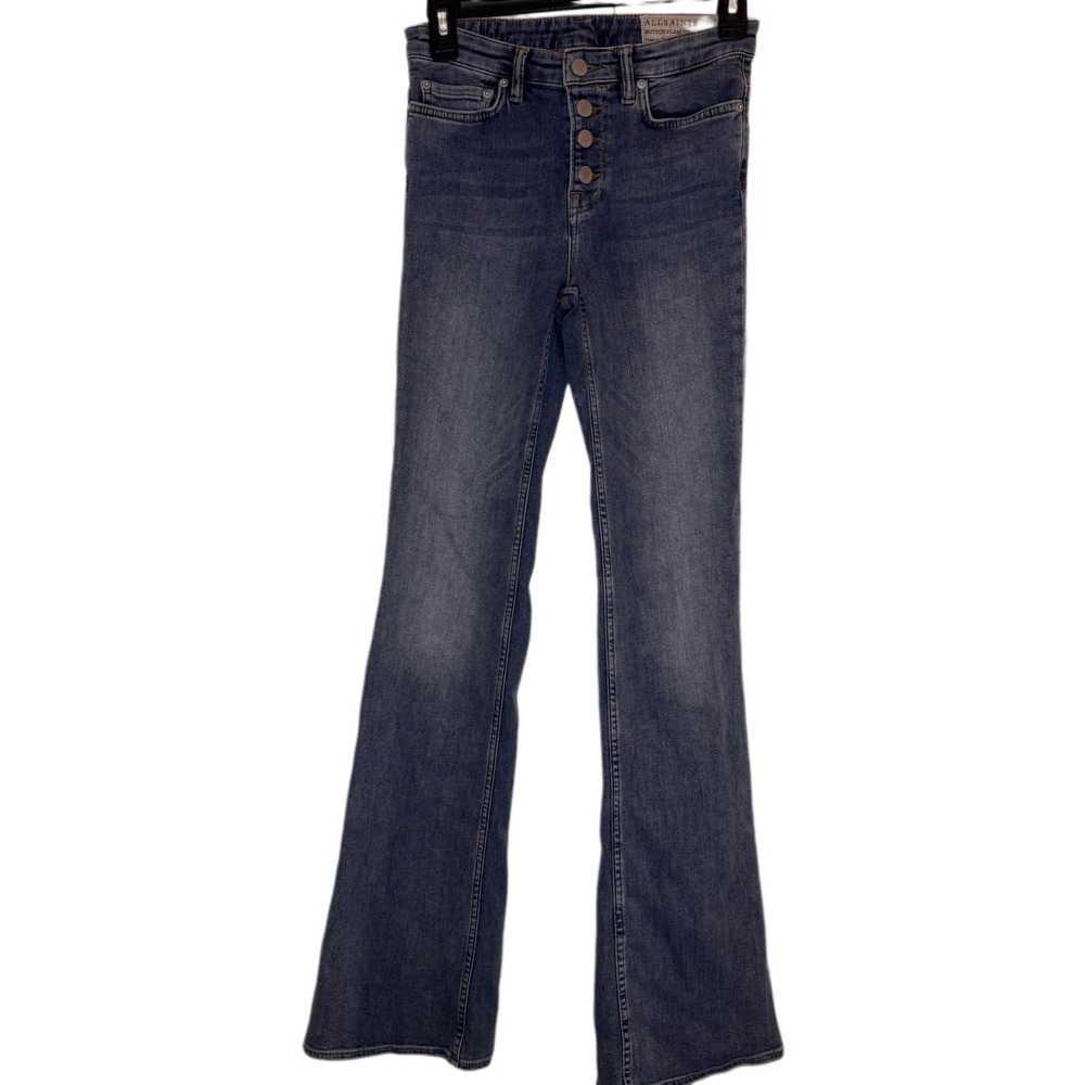 ALLSAINTS Button Flare Jeans Women's Size 26 High Rise‎ Denim Dark Wash